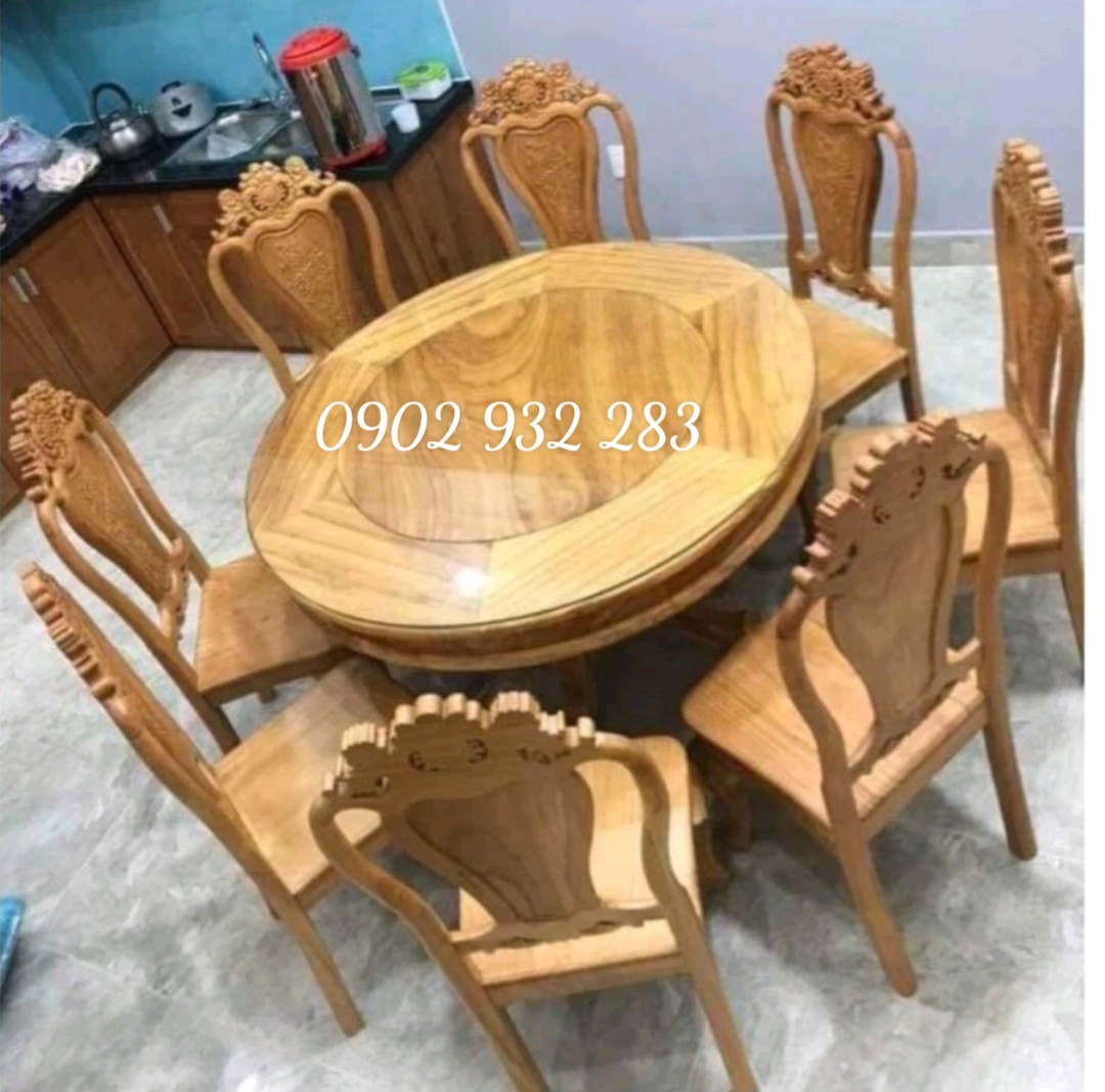 Bộ bàn ăn tròn gỗ gỗ đỏ 6 ghế và 8 ghế 