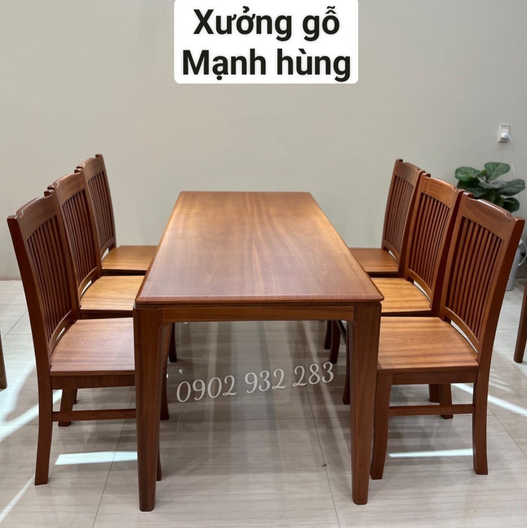 Bộ bàn ăn 6 ghế gỗ xoan đào 80cmx1m6 MS 8.9