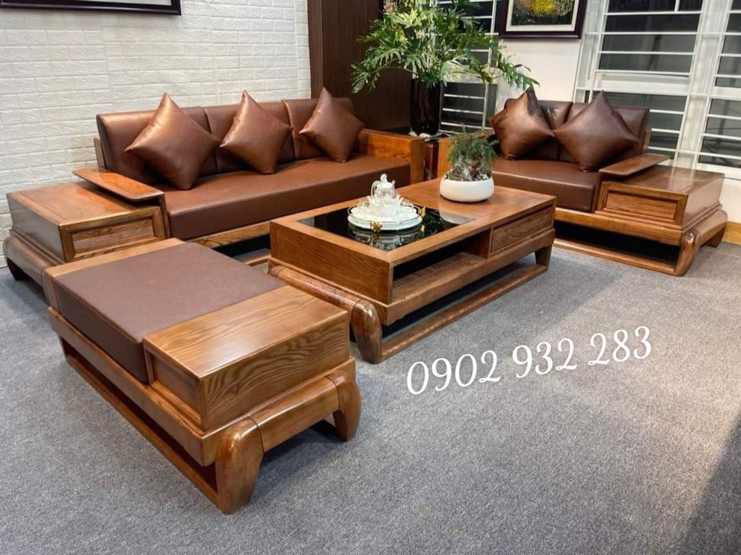 sofa góc 2 văng gỗ sồi chân đùi gà , mẫu mới 2022