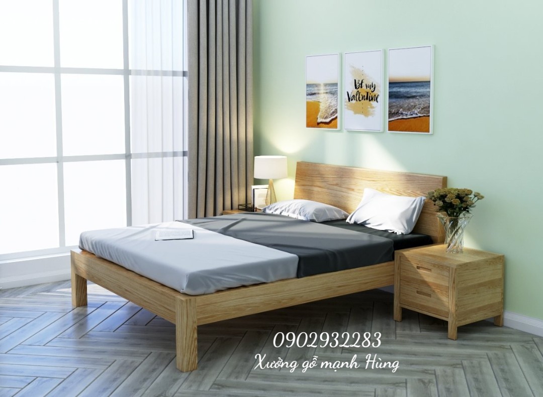 Giường ngủ gỗ sồi mẫu đơn giản 