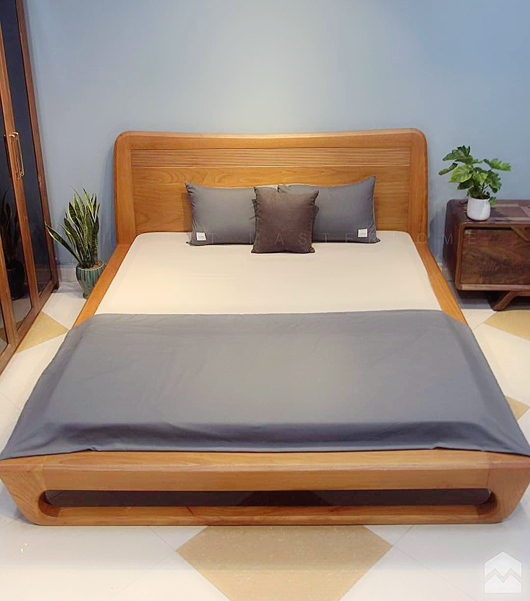 Giường ngủ chân quỳ mẫu mới gỗ gõ đỏ 