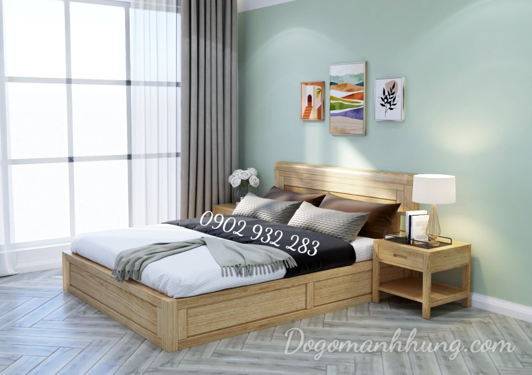 Giường ngủ gỗ sồi kiểu hiện đại G01