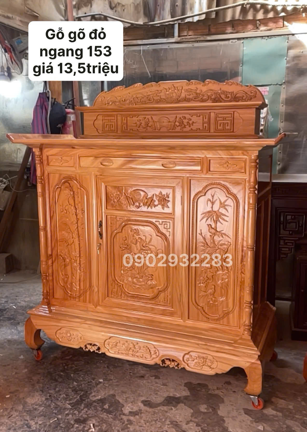 Tủ thờ gỗ gõ đỏ 2 tầng
