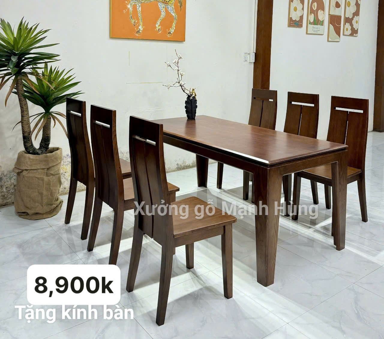 Bộ bàn ăn gỗ sồi màu óc chó A 83