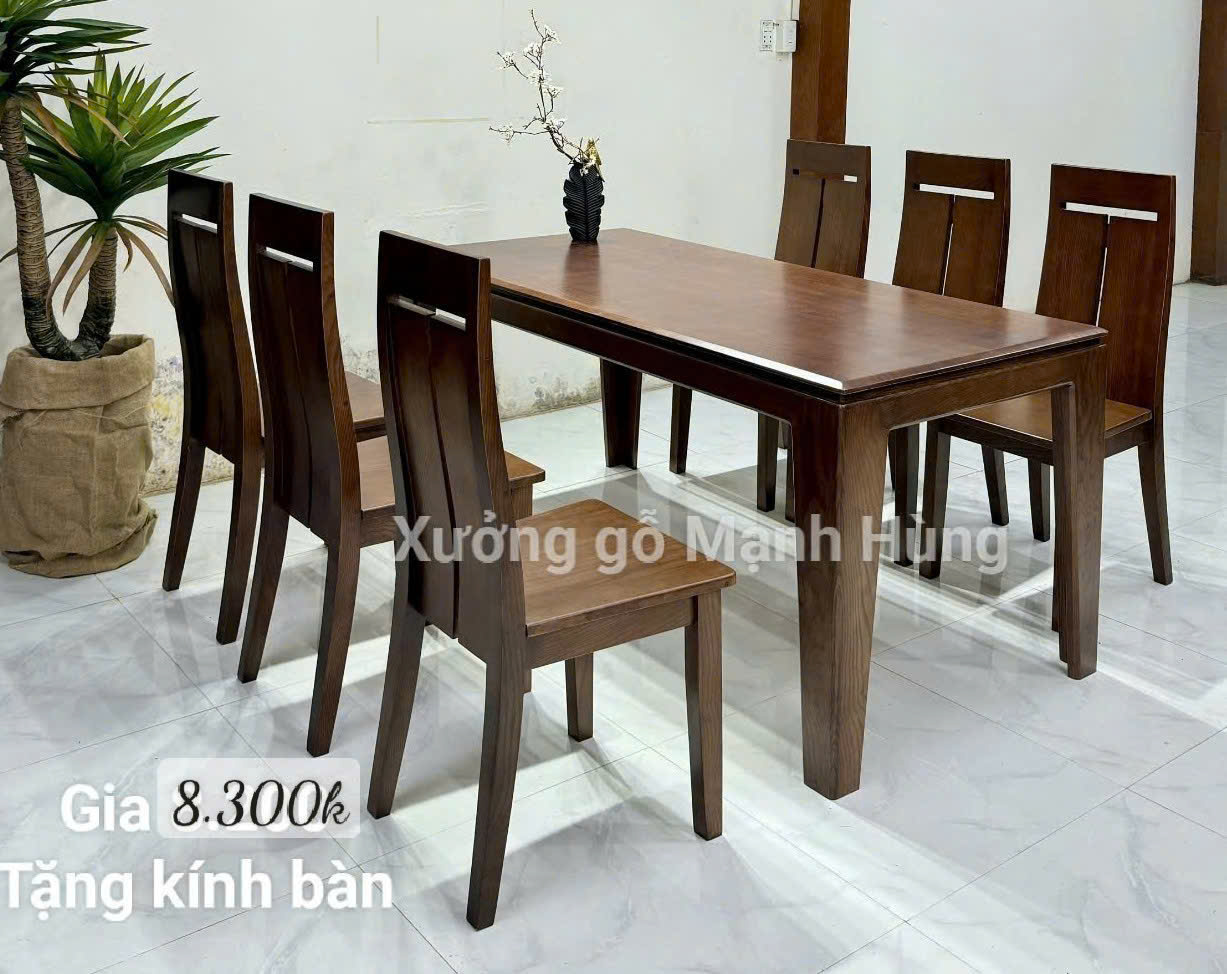 Bộ bàn ăn gỗ sồi màu óc chó A 83