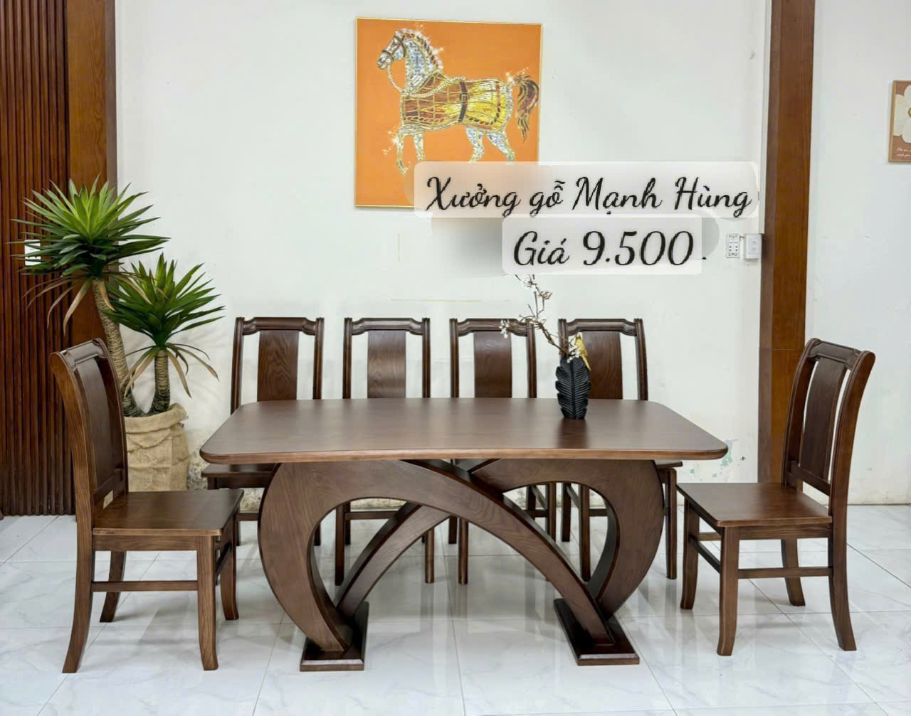 Bộ bàn ăn gỗ sồi màu óc chó A9.5