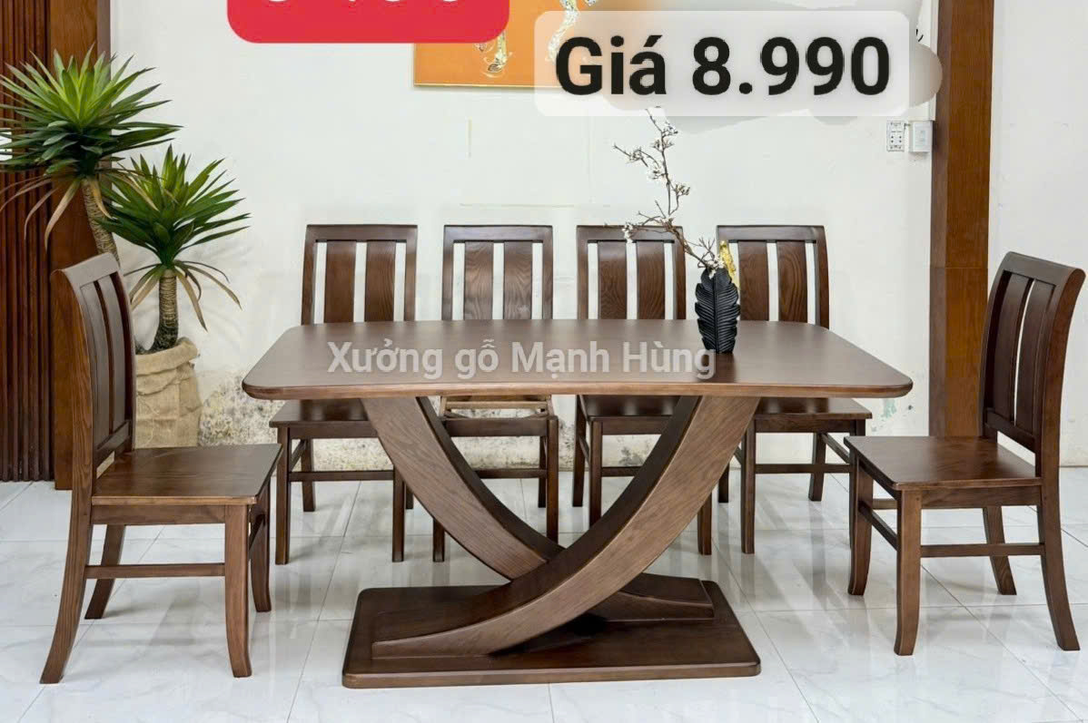 Bộ bàn ăn gỗ sồi màu óc chó A 8.99