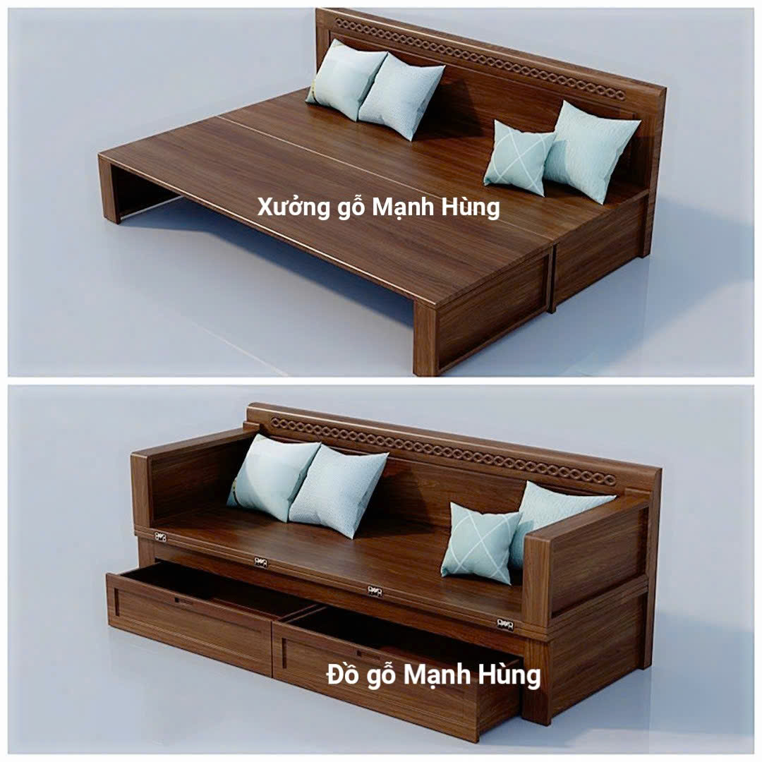 Sofa giường thông minh ,ghế sofa giường 100% gỗ tự nhiên, bản lề âm