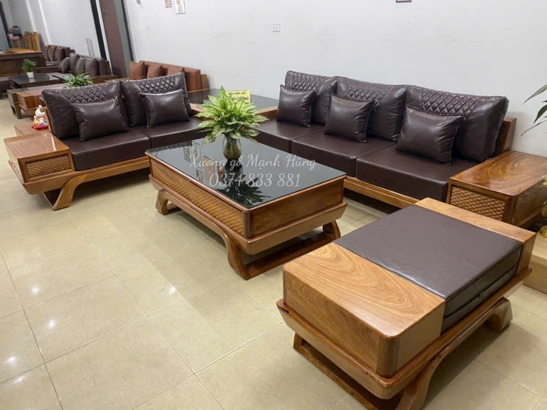 Bộ sofa gỗ hương 2 văng chân thyền 