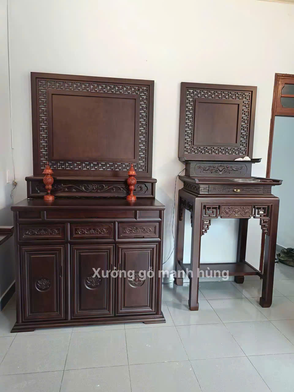 combo Bàn thờ và tủ thờ màu óc chó 
