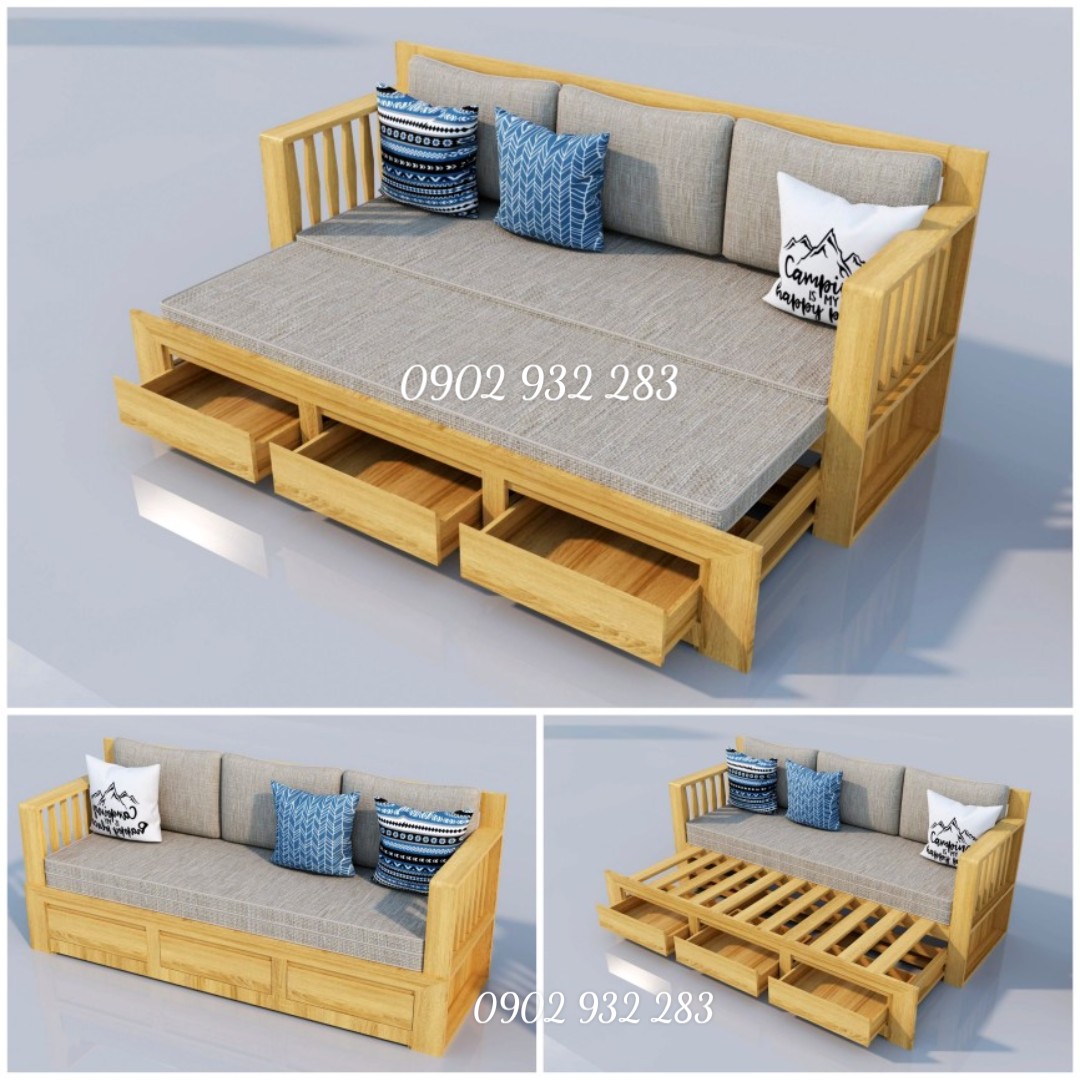 Sofa giường thông minh ,ghế sofa giường kéo gỗ sồi