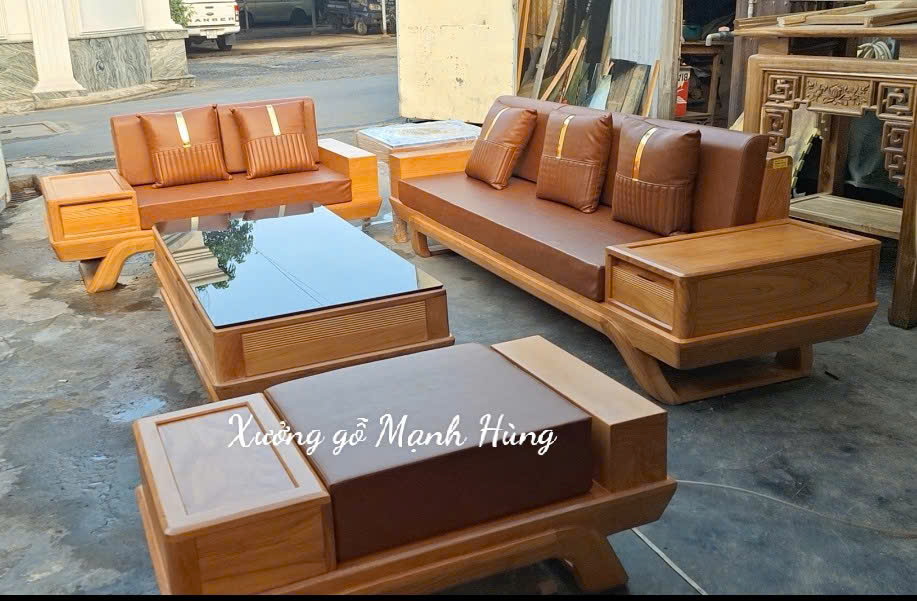 Bộ sofa gỗ gõ đỏ chân thuyền 2 văng