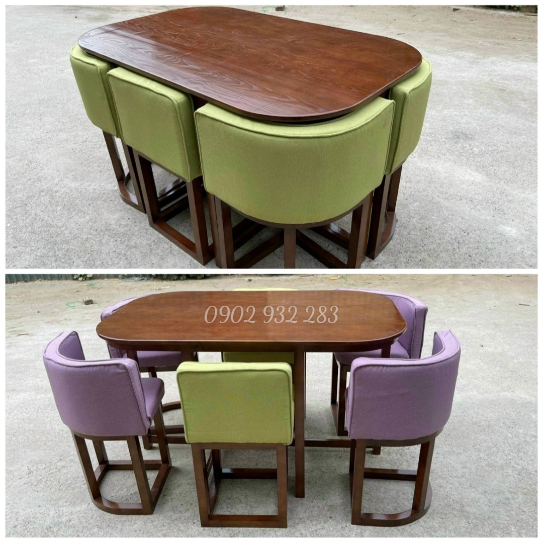 Bộ bàn ăn xếp gọn gỗ sồi 4 ghế và 6 ghế  bọc nệm