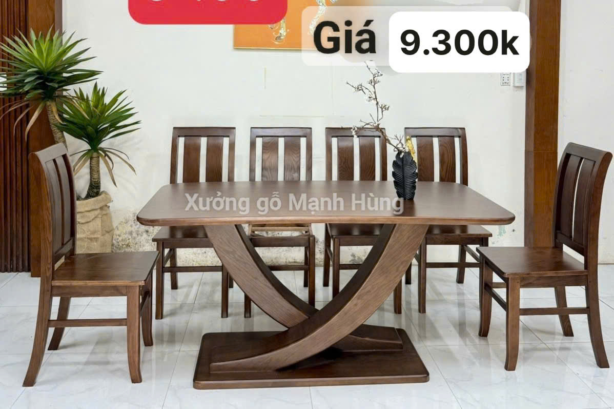 Bộ bàn ăn gỗ sồi màu óc chó A 8.99
