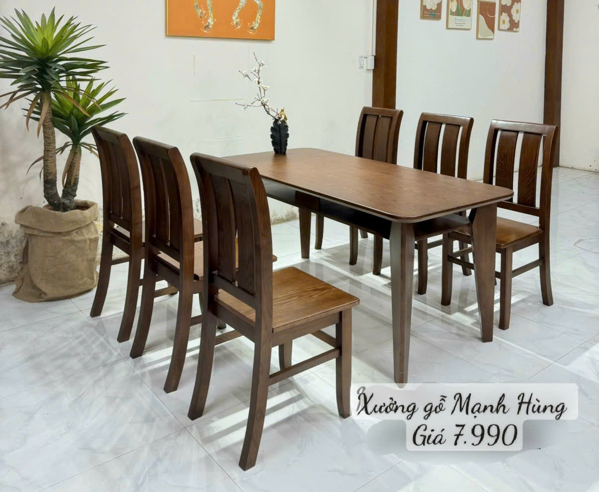 Bộ bàn ăn gỗ màu óc chó A 7.9