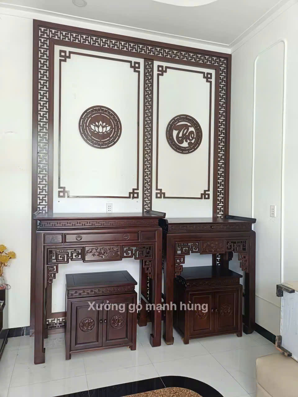 combo Bàn thờ phật bàn thờ gia tiên 1m27 và 1m07
