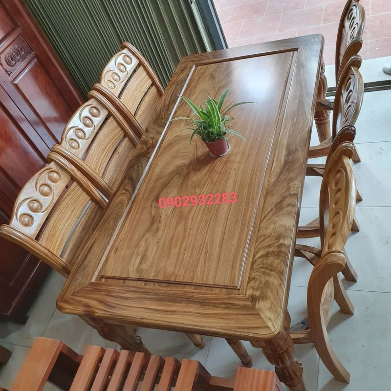 Bộ bàn ăn gỗ hương xám 6 ghế 80cmx1m6
