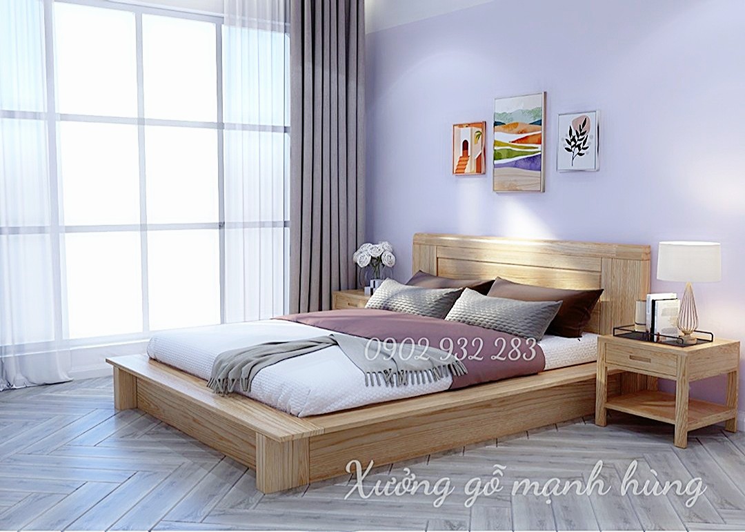 Giường ngủ kiểu nhật gỗ sồi 1m6 x 2m