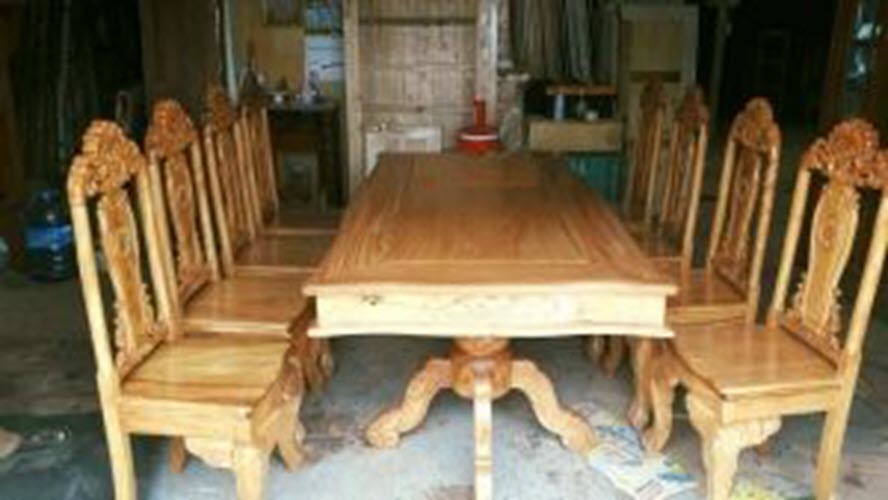 Bộ bàn ăn 8 ghế gỗ gõ đỏ - Kính thước bàn 98cm x 1m98.