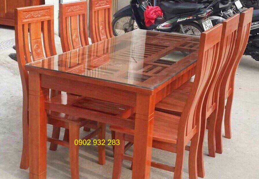 Bộ bàn ăn gỗ sồi 6 ghế , mẫu giàn chè kích thước bàn 80cm x 1m60