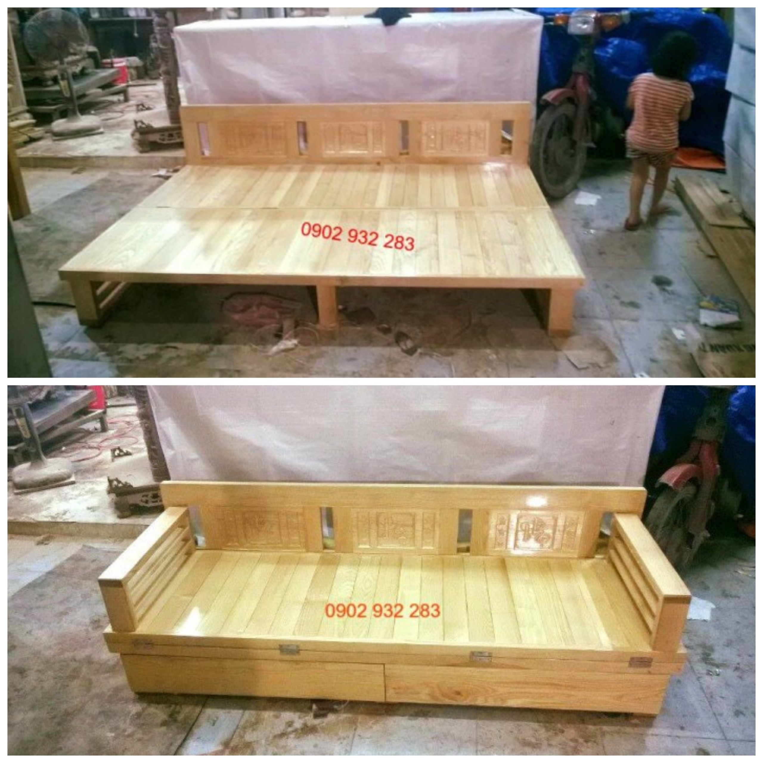 Sofa giường gỗ sồi mẫu 20