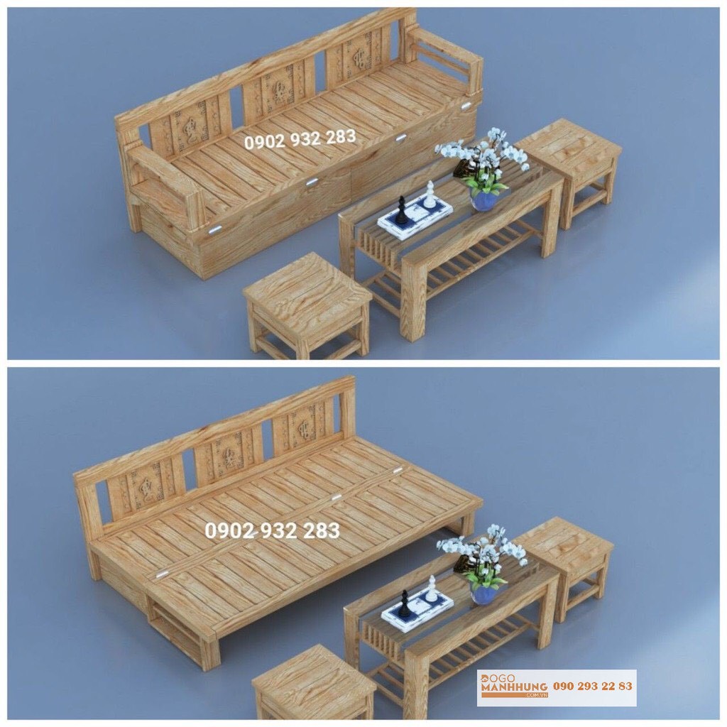 Bộ bàn ghế sofa giường gỗ sồi M6.9