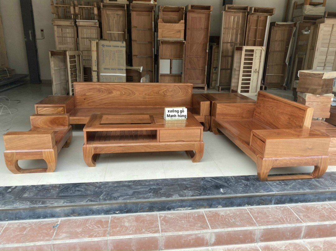 Bộ sofa gỗ hương sai lớn mẫu 2 văng 