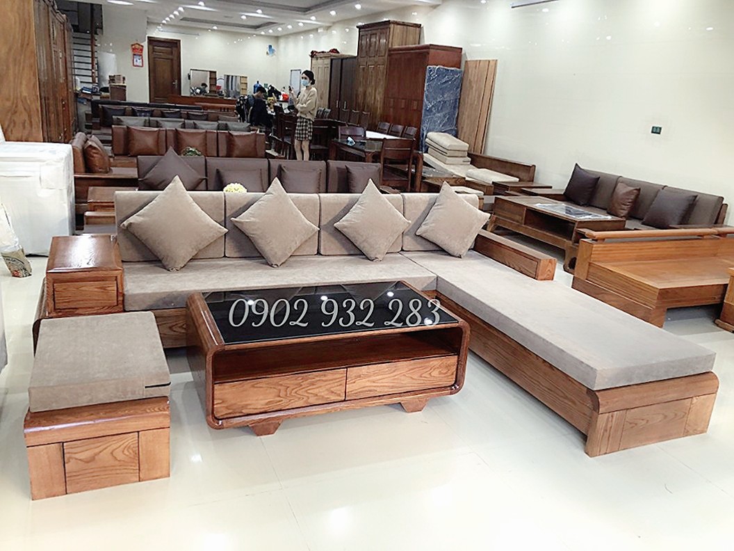 Bộ sofa góc L gỗ sồi 2m80 x 2m G02