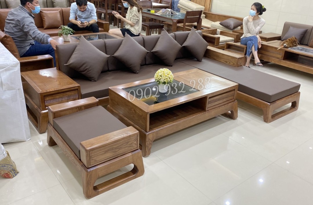 Bộ sofa góc L gỗ sồi 2m80 x 1m80  G03