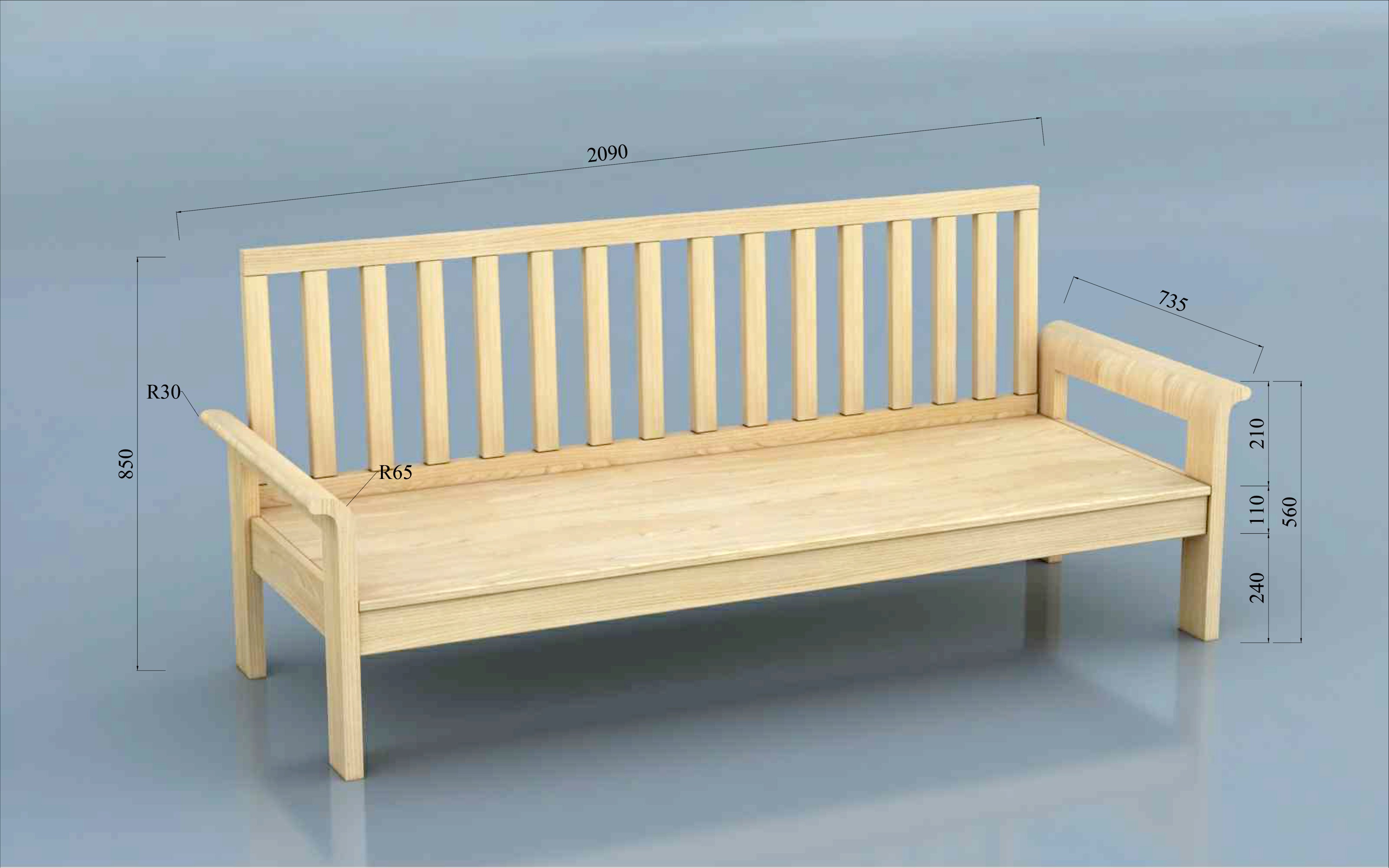 Ghế sofa gỗ sồi 60 x 2m 