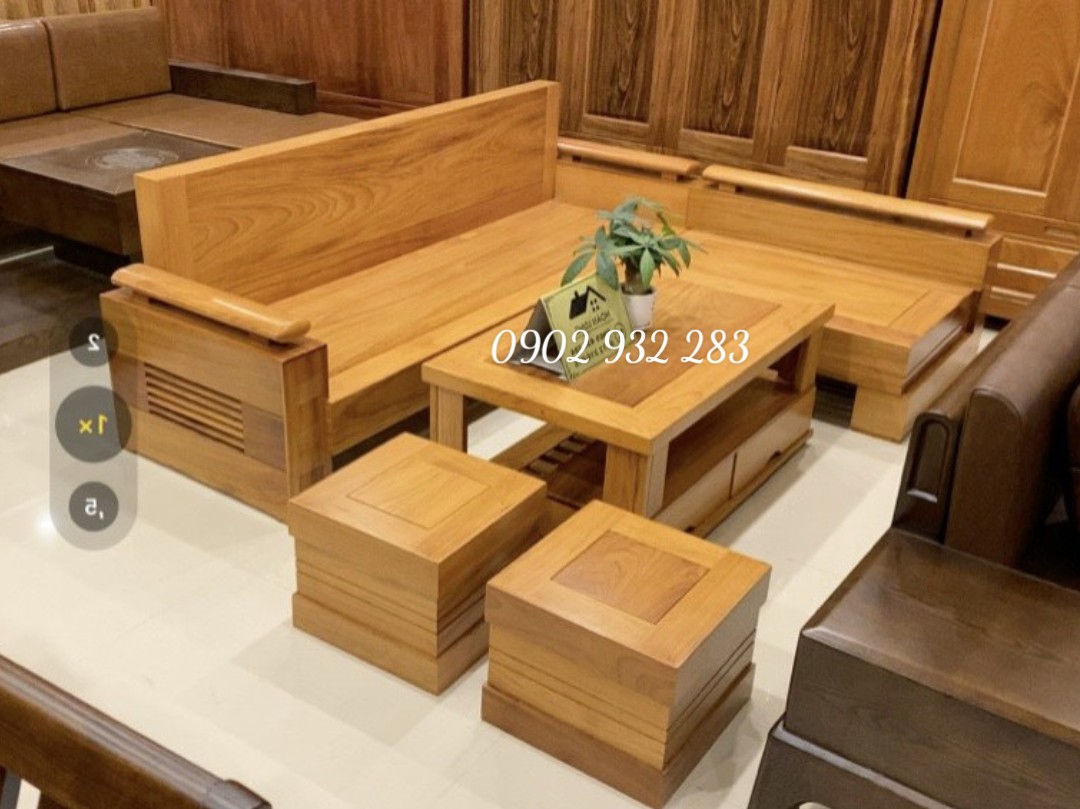 Bộ bàn ghế sofa gỗ gõ đỏ góc 2m10 x 1m65