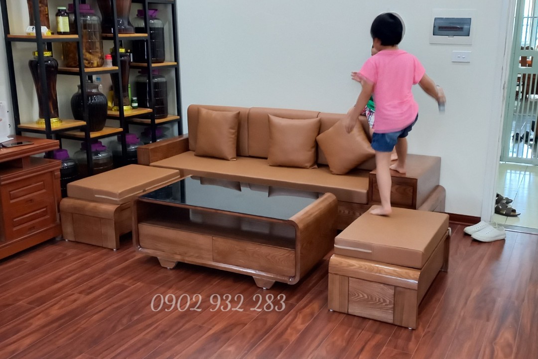 Bộ sofa 4 món gỗ sồi chân cuốn G02