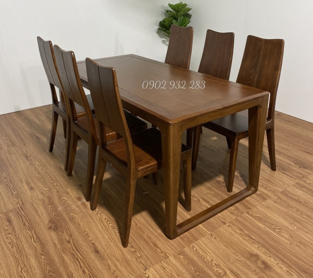 Bộ bàn ghế ăn gỗ sồi màu óc chó A98