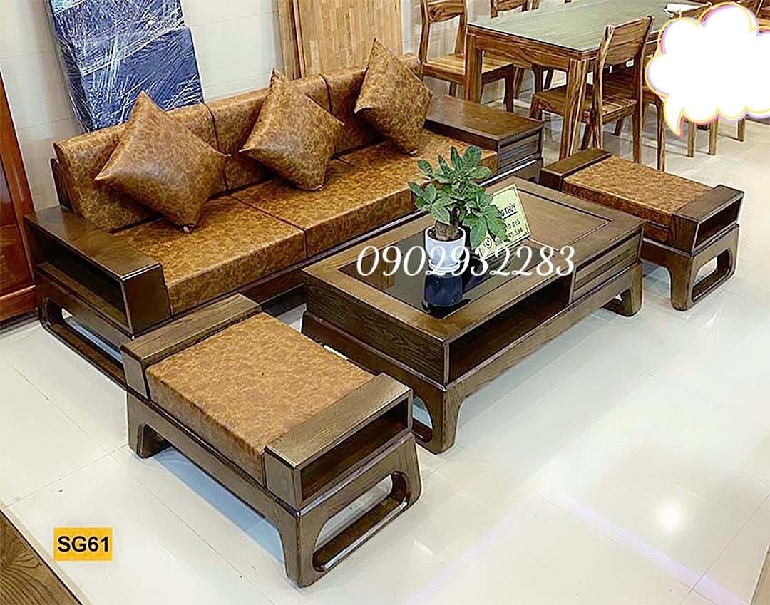 Bộ sofa 4 món gỗ sồi mẫu hiện đại 