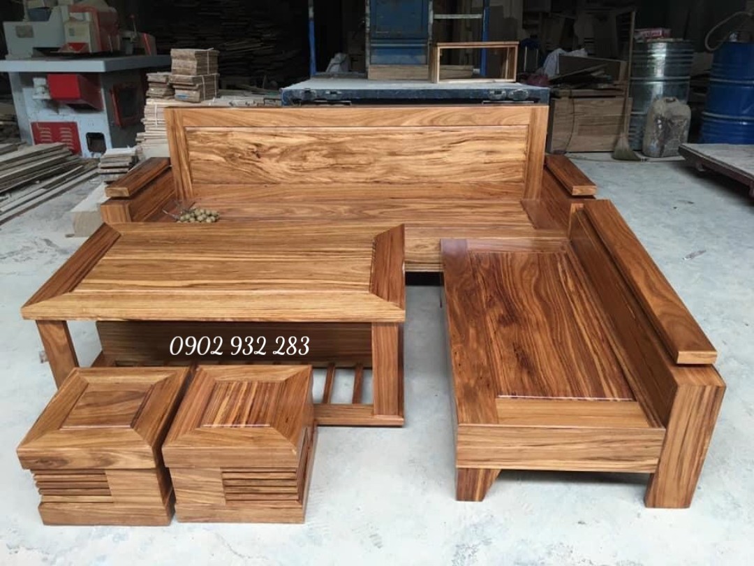 Bộ sofa góc gỗ hương xám mẫu hiện đại