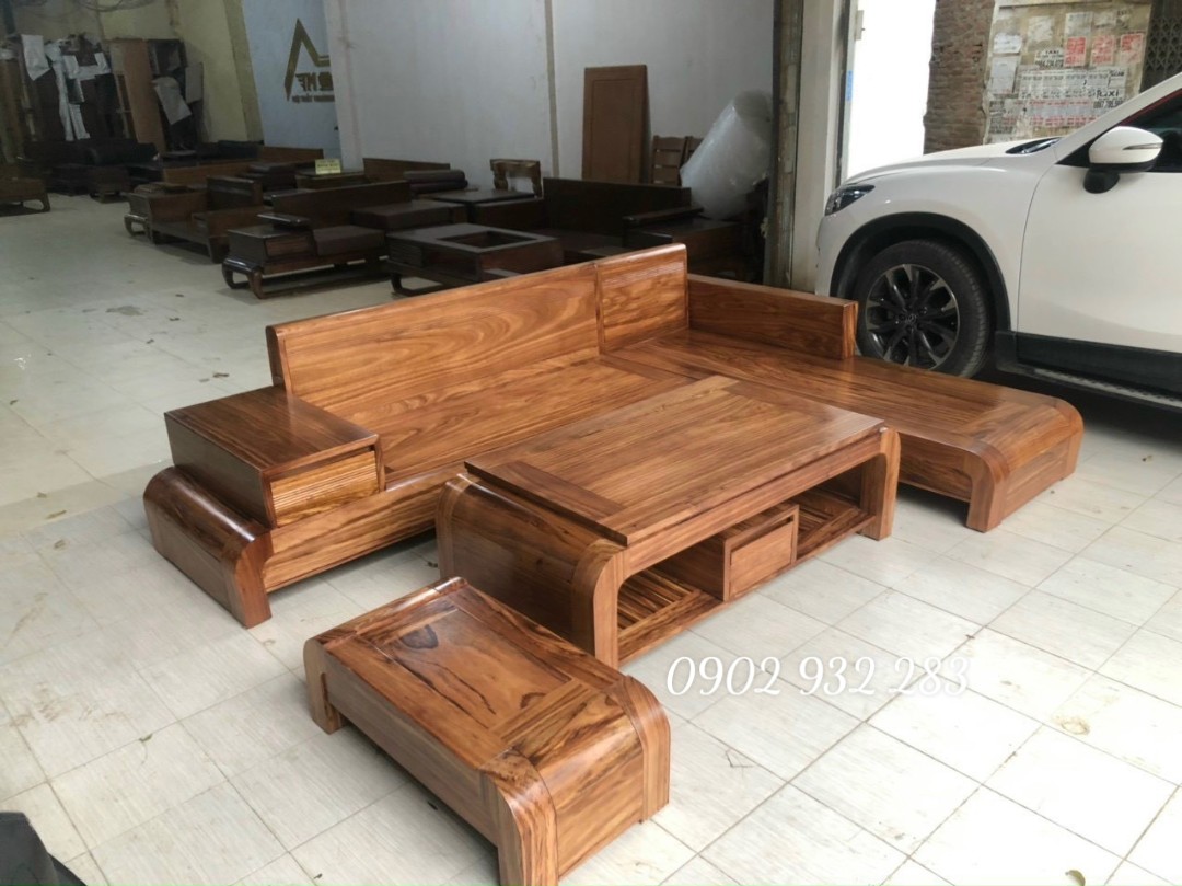 Bộ sofa góc gỗ hương xám mẫu hiện đại , góc L 2m80 x 2m
