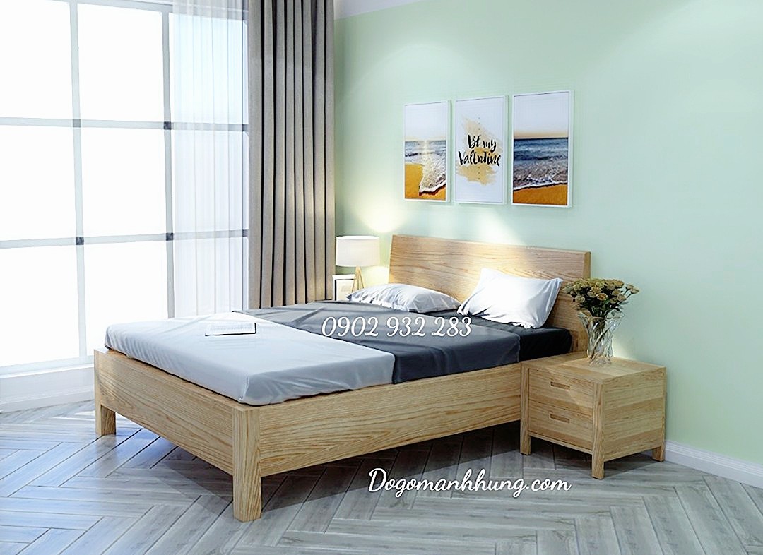 Giường ngủ gỗ sồi mẫu đơn giản vai to